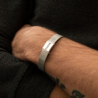 JT Unisex ατσάλινο βραχιόλι mesh milanese με πλάκα για χάραξη