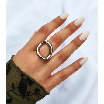 JT Ιδιαίτερο ατσάλινο chunky ασύμμετρο οβάλ δαχτυλίδι