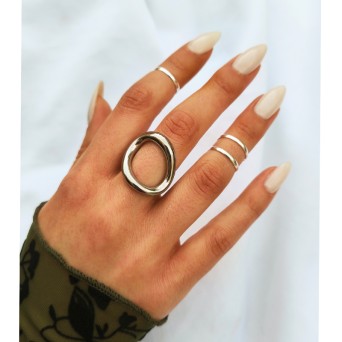 JT Ιδιαίτερο ατσάλινο chunky ασύμμετρο οβάλ δαχτυλίδι