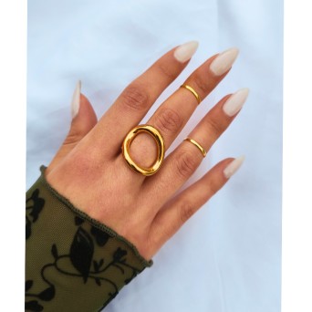 JT Ιδιαίτερο ατσάλινο chunky ασύμμετρο οβάλ δαχτυλίδι