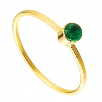 JT Ατσάλινο δαχτυλίδι χρυσό μονόπετρο πράσινο κρύσταλλο