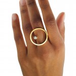 AD Πρωτότυπο χρυσό ατσαλινο δαχτυλίδι κύκλος με στρας