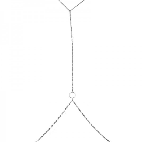 PL Μίνιμαλ ασημί ατσάλινη αλυσίδα σώματος με εξάγωνο