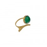 Ano Ασημένιο δαχτυλίδι χρυσό με πράσινη πέτρα ζαντ με χαλαζία