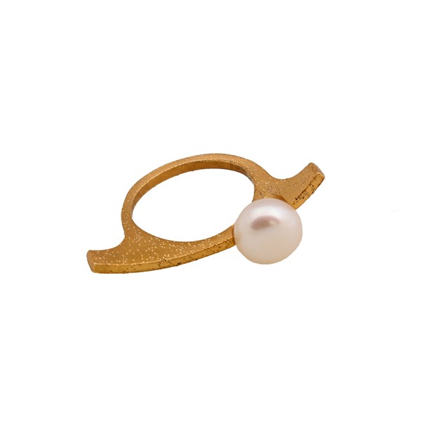 Ano Ασημένιο μονόπετρο χρυσό δαχτυλίδι με λευκό μαργαριτάρι