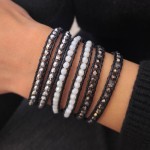 Jt Δερμάτινο διπλό βραχιόλι - κολιέ τσόκερ με κρύσταλλα