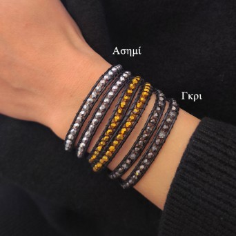 Jt Δερμάτινο διπλό βραχιόλι - κολιέ τσόκερ με κρύσταλλα