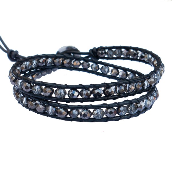 Jt Δερμάτινο διπλό βραχιόλι - κολιέ τσόκερ με κρύσταλλα