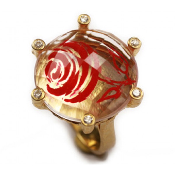 Cosmochaos Μονόπετρο ασημένιο δαχτυλίδι κόκκινο τριαντάφυλλο