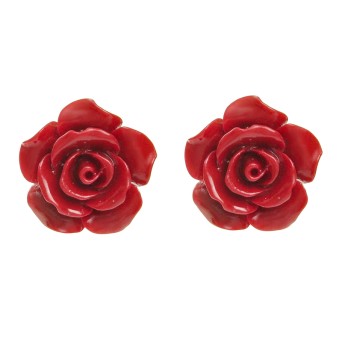 Jt Ασημένια καρφωτά σκουλαρίκια τριαντάφυλλα κόκκινα μικρά