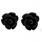 Jt Ασημένια σκουλαρίκια τριαντάφυλλα μαύρα καρφωτά