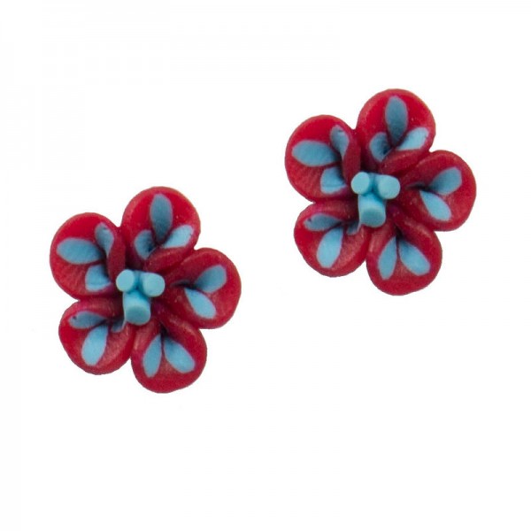 Fl Ασημένια σκουλαρίκια τριαντάφυλλα κόκκινα γαλάζια