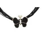 Jt Ασημένιο κολιέ πεταλούδα με λάβα και μαργαριτάρι