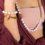 Jt Ασημένιο χρυσο βραχιόλι μεγάλα μαργαριτάρια shell pearls 