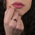 Cr Ασημένιο μονόπετρο δαχτυλίδι καρδιά φούξια ζιργκόν 6mm