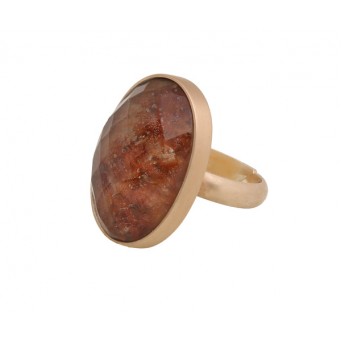 Jt Ασημένιο vintage δαχτυλίδι με πέτρα χαλαζία και χρυσόλιθο