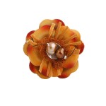 Jt Ασημένιο δερμάτινο δαχτυλίδι λουλούδι πορτοκαλί