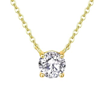 JT Λαμπερό ατσάλινο μονόπετρο κολιέ με ζιργκόν 8mm