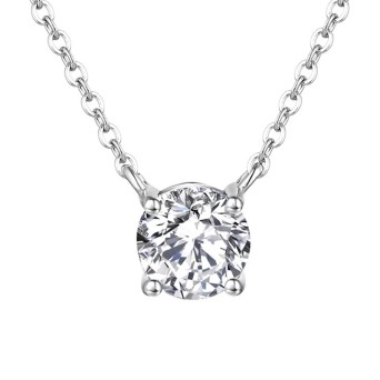 JT Λαμπερό ατσάλινο μονόπετρο κολιέ με ζιργκόν 8mm