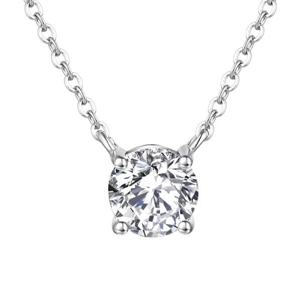 JT Λαμπερό ατσάλινο μονόπετρο κολιέ με ζιργκόν 8mm