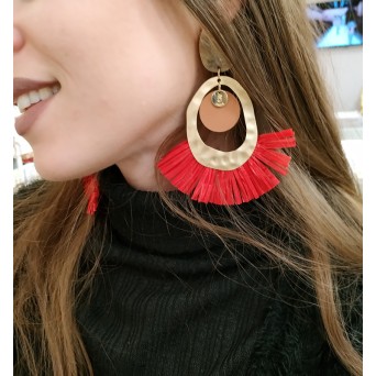 Jt Επιχρυσωμένα μεταλλικά σκουλαρίκια Boho κόκκινο χόρτο
