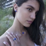 Jt Ασημένια σκουλαρίκια μπλε ηλεκτρίκ ντισκομπάλα με κρύσταλλα