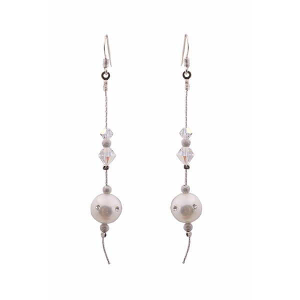 Jt Ασημένια σκουλαρίκια αλυσίδα λευκά shell pearls με Swarovski