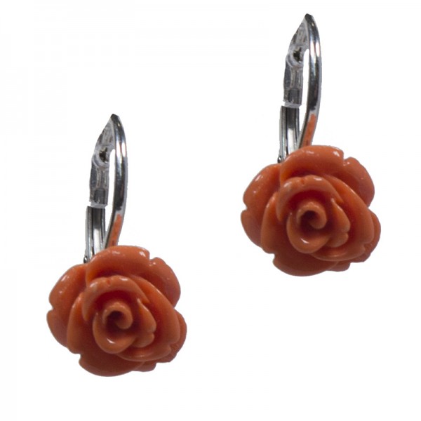 Jt Ασημένια κρεμαστά σκουλαρίκια τριαντάφυλλα κοράλλι