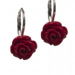 Jt Ασημένια κρεμαστά σκουλαρίκια κόκκινα τριαντάφυλλα