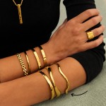 Jt Μίνιμαλ ατσάλινο βραχιόλι χειροπέδα cuff κυματιστό Jt Μίνιμαλ ατσάλινο βραχιόλι χειροπέδα cuff κυματιστό