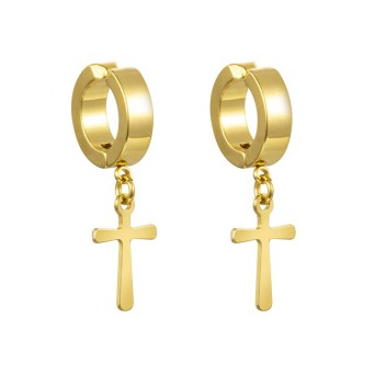 Jt Unisex σκουλαρίκια κρίκοι κλιπ με σταυρό ατσάλινα