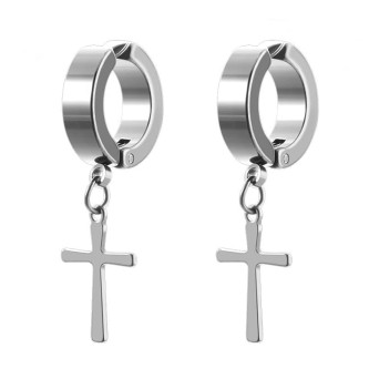 Jt Unisex σκουλαρίκια κρίκοι κλιπ με σταυρό ατσάλινα