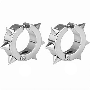 Jt Unisex ατσάλινα σκουλαρίκια κρίκοι κλιπ με καρφιά