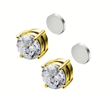 Jt Unisex ατσάλινα σκουλαρίκια μαγνητικά με συνθετικό ζιργκόν