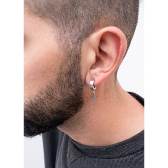 Jt Unisex σκουλαρίκια κρίκοι κλιπ με σταυρό ατσάλινα