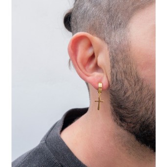 Jt Unisex σκουλαρίκια κρίκοι κλιπ με σταυρό ατσάλινα