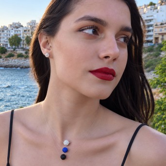 Jt Ασημένιο Κολιέ Ντισκομπάλα με Κρύσταλλα σε Πετονιά