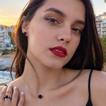 Jt Ασημένιο Κολιέ Ντισκομπάλα με Κρύσταλλα σε Πετονιά