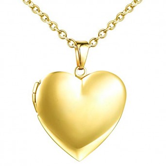 Jt Ατσάλινο χρυσό κολιέ καρδιά με φωτογραφια - φωτογραφοθήκη