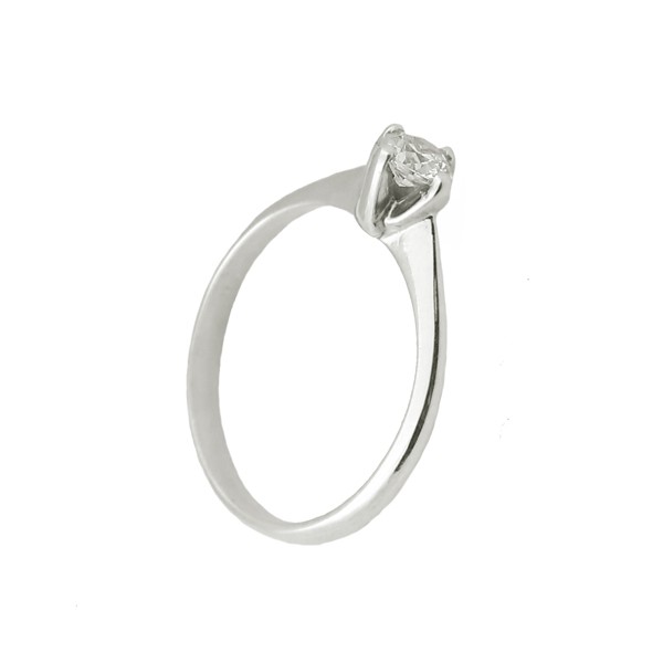 Cr Μονόπετρο ασημένιο δαχτυλίδι με λευκό ζιργκόν 4mm