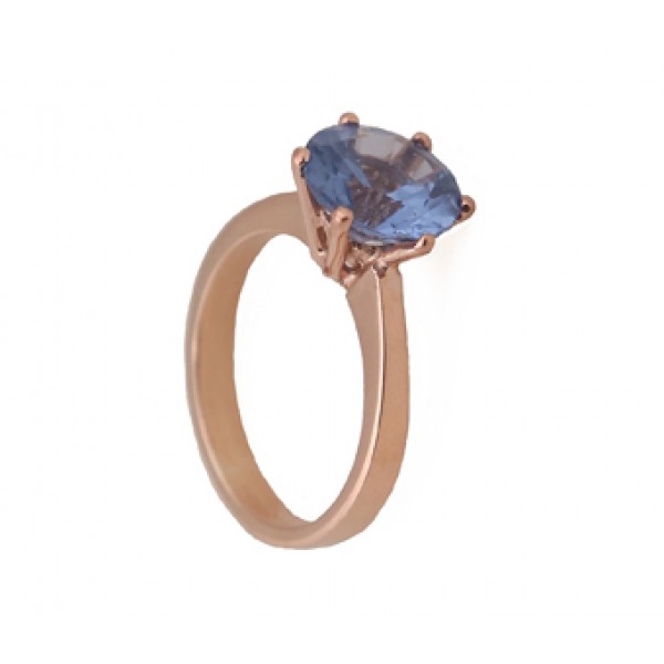 Jt Μονόπετρο δαχτυλίδι με ροζ χρυσό 14Κ και μπλε ζιργκόν