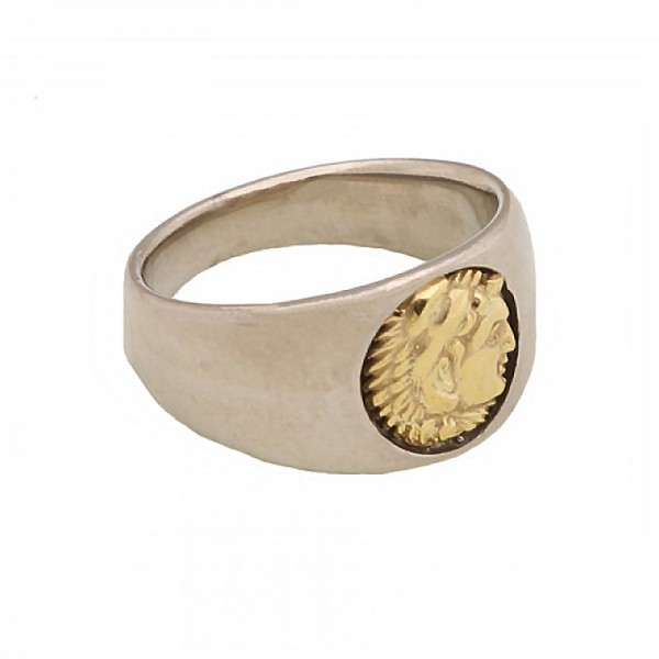 Jt Ανδρικό δαχτυλίδι χρυσή κεφαλή 14Κ Μέγας Αλέξανδρος 1,3cm