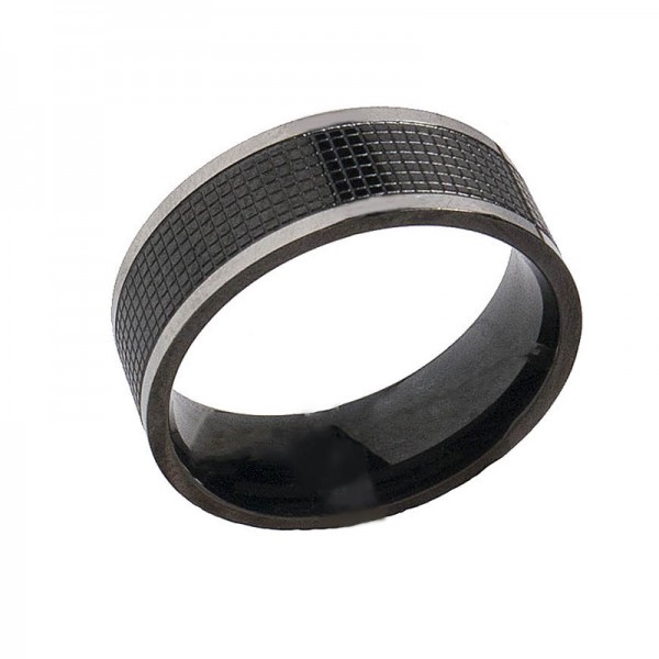 SL Ατσάλινο ανδρικό δαχτυλίδι βέρα δίχρωμο μαύρο