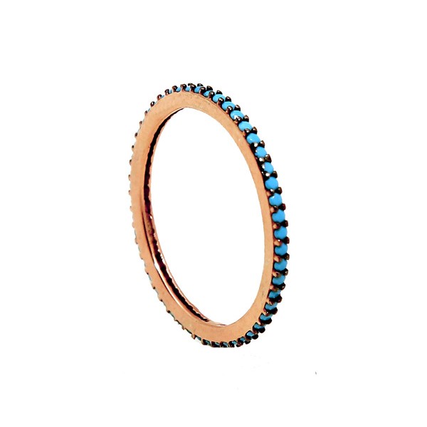 VFJ Ασημένιο ολόβερο δαχτυλίδι με πέτρες τιρκουάζ & ροζ χρυσό