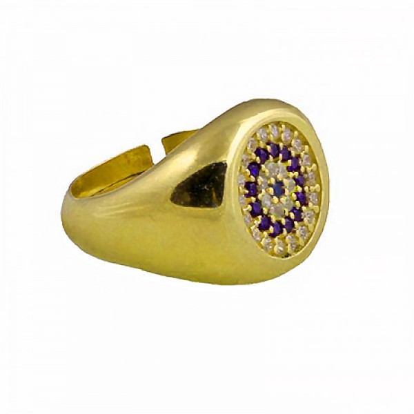 VFJ Ασημένιο χρυσό σεβαλιέ δαχτυλίδι μάτι στόχος με ζιργκόν