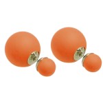 VFJ Ασημένια σκουλαρίκια καρφωτά διπλή πέρλα πορτοκαλί