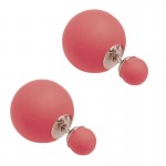 VFJ Ασημένια σκουλαρίκια καρφωτά διπλή πέρλα ροζ κοραλί