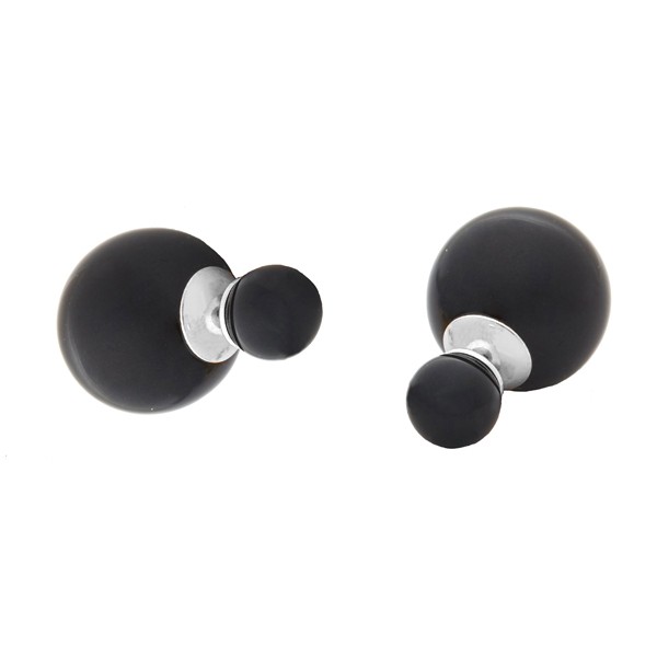 VFJ Ασημένια σκουλαρίκια με διπλή μαύρη πέρλα (στυλ Dior)