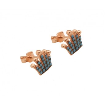 VFJ Ασημένια καρφωτά σκουλαρίκια κορώνα με τιρκουάζ ζιργκόν