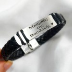 JT Ανδρικό δερμάτινο βραχιόλι ταυτότητα με χάραξη από ατσάλι